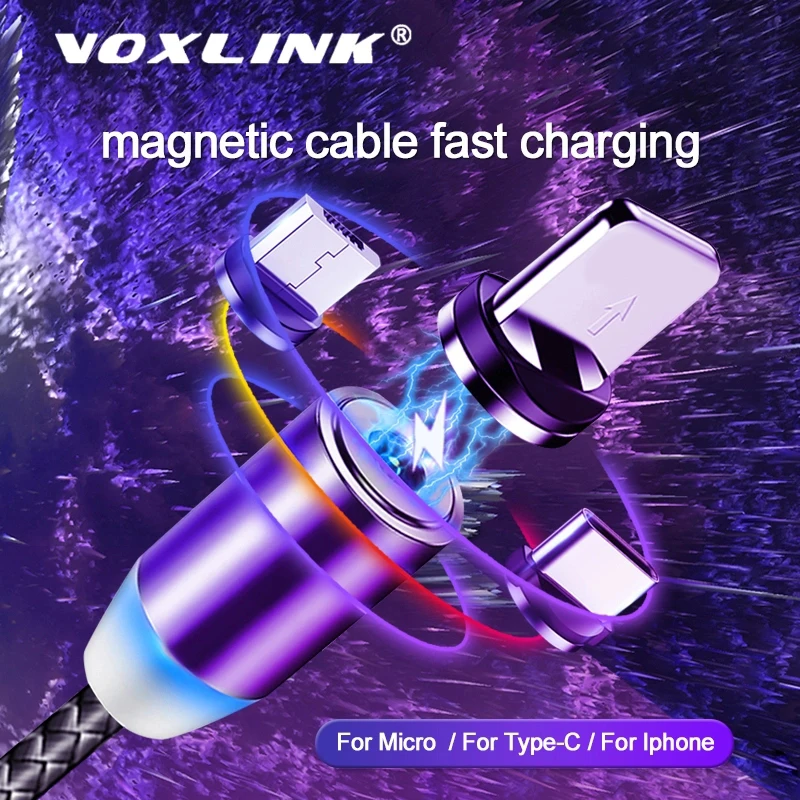 Магнитный usb кабель VOXLINK 3 в 1 для iPhone Xs 6 и USB type C Micro с нейлоновой оплеткой samsung Xiaomi