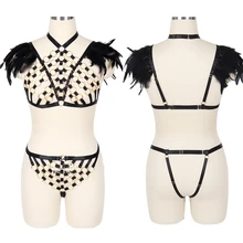 Перо эполета ремень-подвязка набор тяжелый металл панк готический О-кольцо Хэллоуин сексуальное эластичное белье тело Связывание ремень