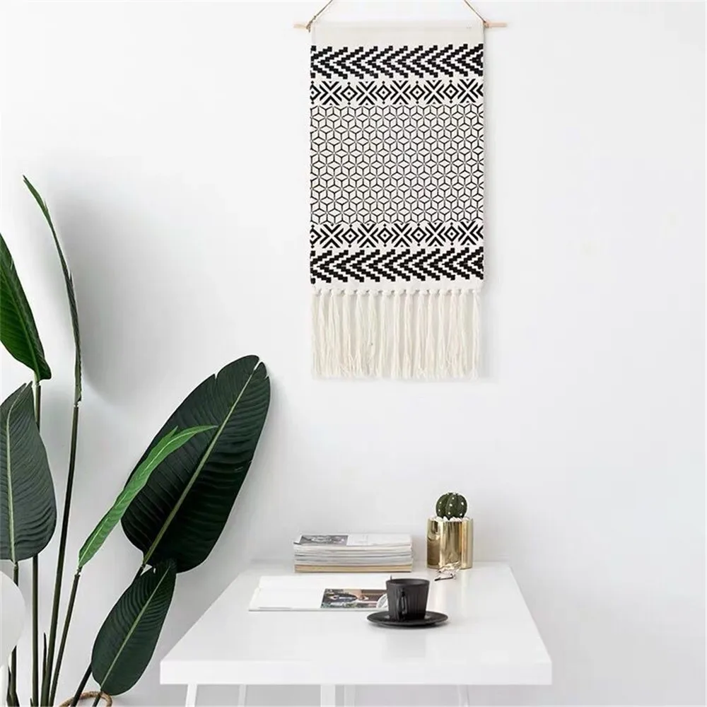 

Nordic Geometry Tapestry Macrame Woven Wall Hanging Boho Bohemian Room Ins Tapestry Art Beautiful Apartment Dorm Room Decoration