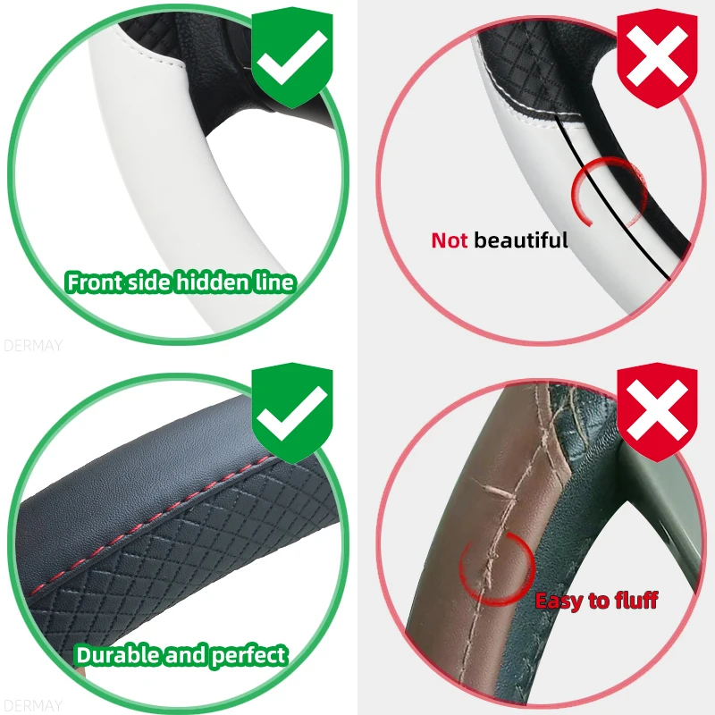 100% DERMAY Brand Leather Car Steering Wheel Cover for Kia Rio 2 3 4 X Line Kombi Sedan Auto Accessories Interior steering wheel cover