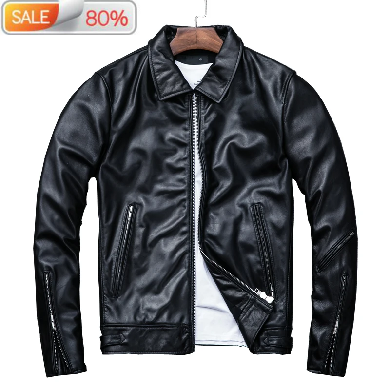 

Vintage Genuine Jacket Men Wax Sheepskin Coat Spring Autumn Men's Leather Jackets Chaqueta Cuero Hombre B21919