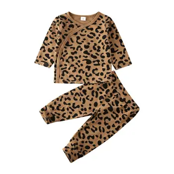 

0-18M Infant Baby Girl Boy Clothes Sets Leopard Print Long Sleeve Button Tops Leggings Pants Outfit Autumn