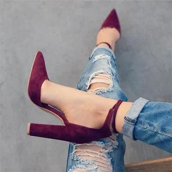 

Women Pumps Sexy High Heels Shoes ladies Lace Up Point Toe Party Wedding Pump Black Woman shoes 35-43 chaussures femme