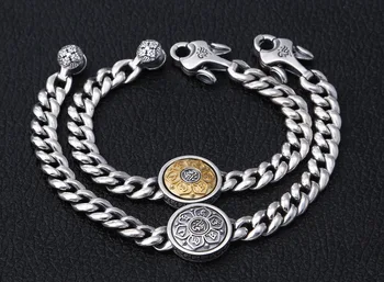 

Men's Solid 925 Sterling Silver rotating Om Mani Padme Hum Bracelet bangle Link Chain Jewelry A4650