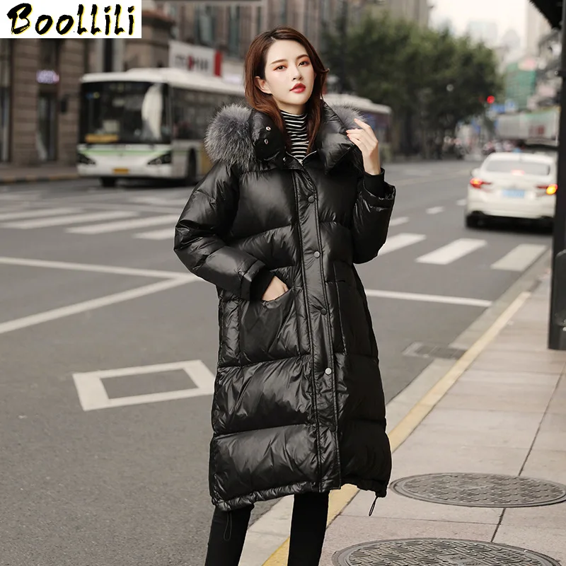 

Boollili White Duck Down Jacket Puffer Jacket Women Raccoon Fur Collar Down Coat Winter Coat Women Warm Parka Casaco