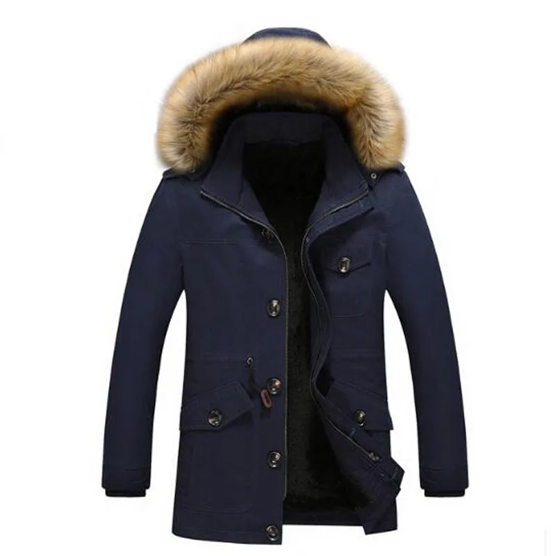 

Cotton-Padded Outwear Mens Coats Jackets Hooded Collar Slim Clothes Thick Parkas Winter Jacket Men Hat Detachable Warm Coat