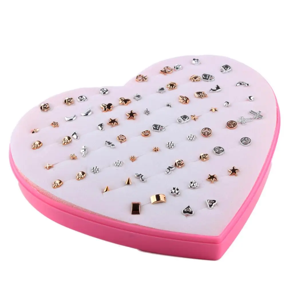 36 Pairs per Box Assorted Styles Stud Earrings silver color Gold Plant ,Animal, Planes,Hearts,Stars Bulk for Women Girl 