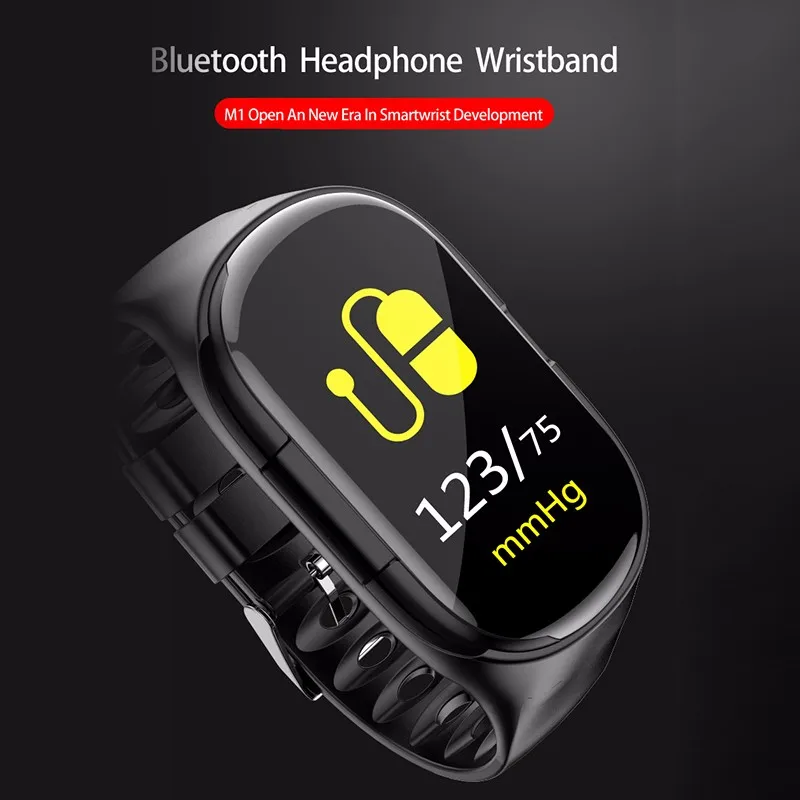 M1 гарнитура Bluetooth Смарт-браслет 2-в-1 монитор сердечного ритма фитнес-трекер Водонепроницаемый Smartwatch IOS Android Фитнес группа