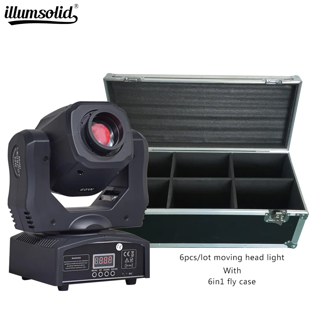 

60W Mini Led Moving Head Light DMX512 gobo Disco Stage lighting with 6in1 fly case