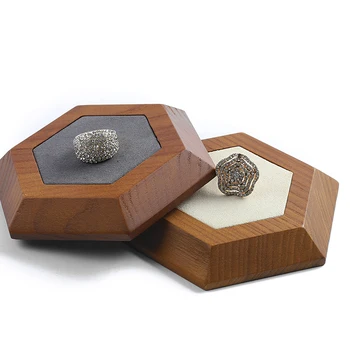 

DIGU Wooden creative hexagonal jewelry props microfiber ring earrings display stand can be used on both sides jewelry display