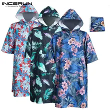 INCERUN для женщин и мужчин, быстросохнущая, цветочный принт, короткий рукав, с капюшоном, для пляжа, для купания, для серфинга, для купания, банное полотенце, Модное пончо, накидка, плащи с капюшоном