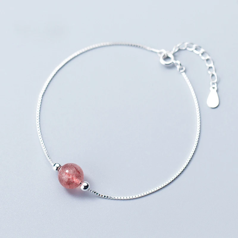 

Fashion 925 Sterling Silver Chain Bracelets Pink Crystal Beads Charm Bracelets Fine Jewelry