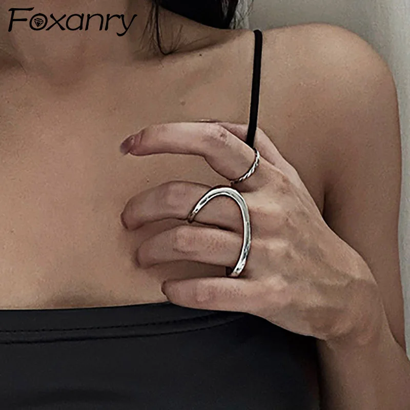 Foxanry Ins Fashion Stamp Finger Rings Charm Women