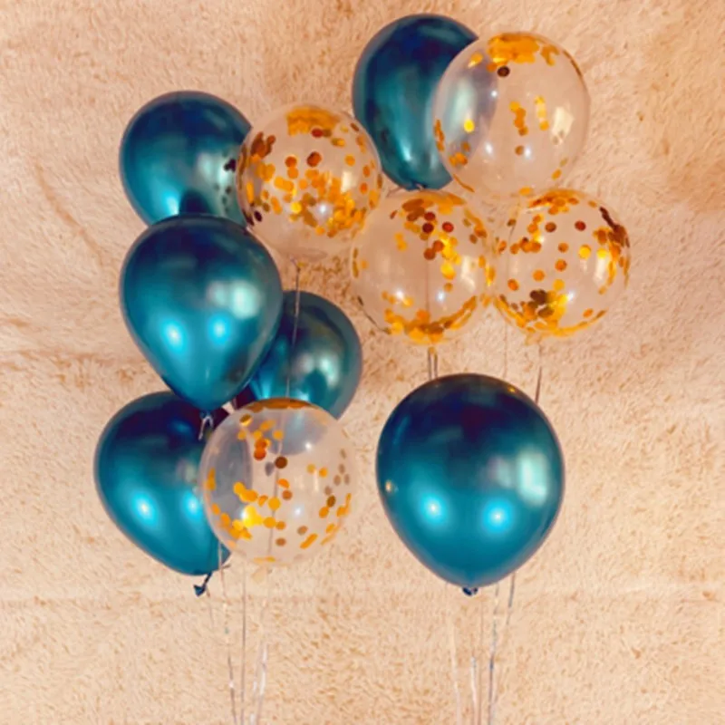 as picture 15pcs of 12" metal gold confetti balloons ink blue white balloon wedding party decoration kids children birthday party supplies - Цвет: as picture