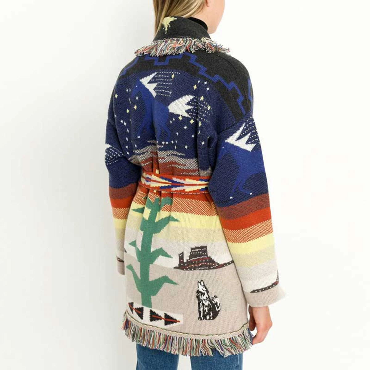 Jastie Retro Tassel Embroidered Jacquard Cardigan
