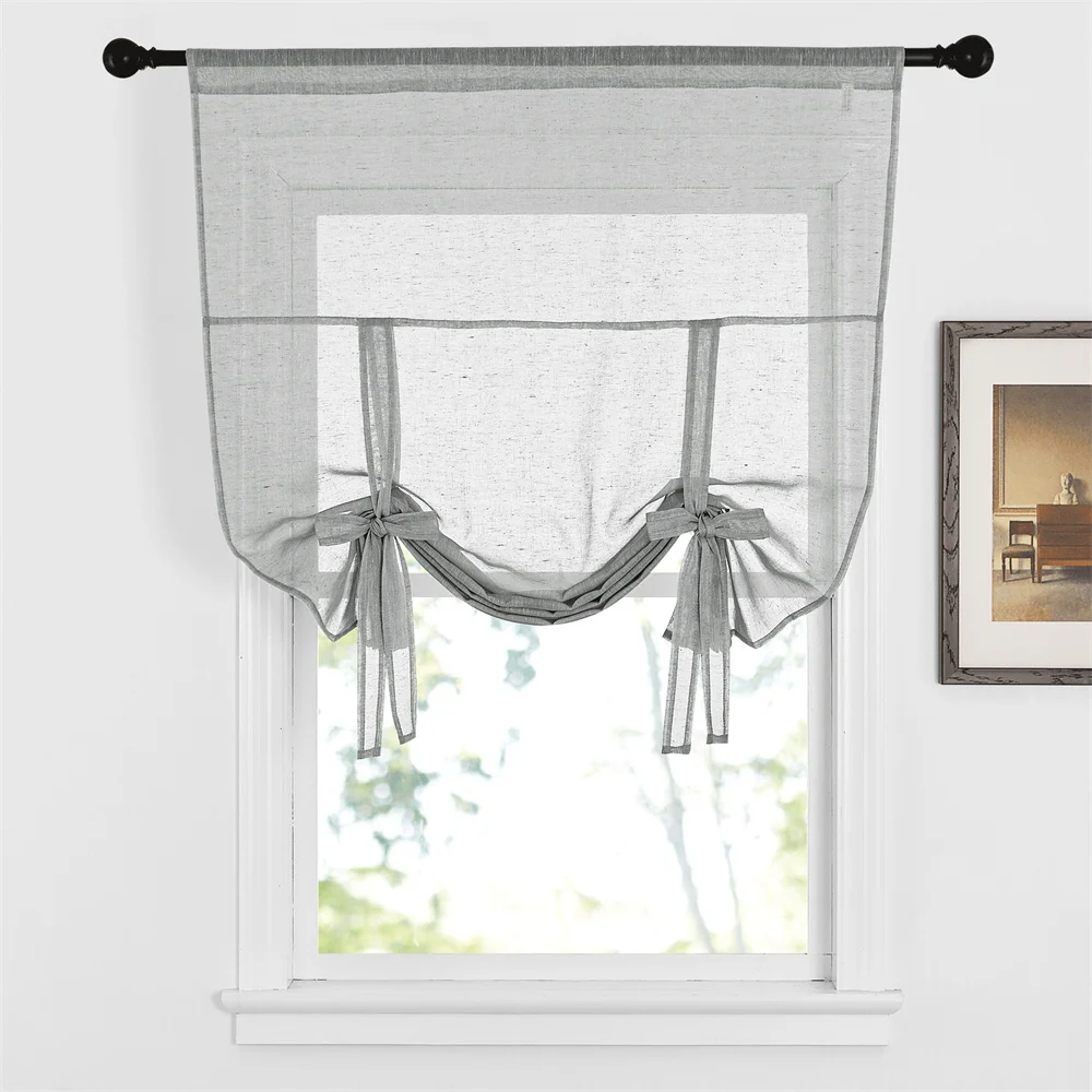 NICETOWN 1PC Tie Up Shade Rod Pocket Sheer Curtain Modern Solid European and American Style for Kitchen Small Window 