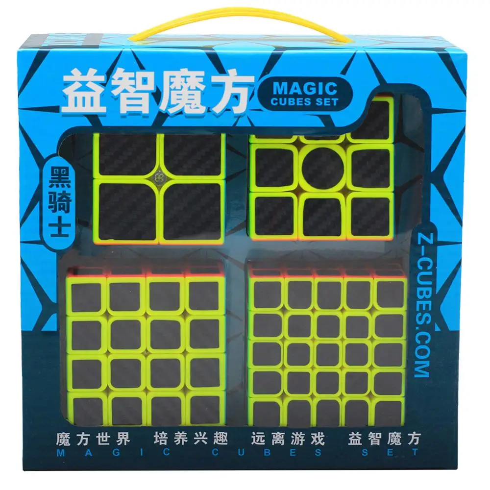 

2019 New Arrive 4Pcs Zcube Carbon Fiber Fluorescence Magic Cube Set for Children Adult Brain Training Magic Cube Kit