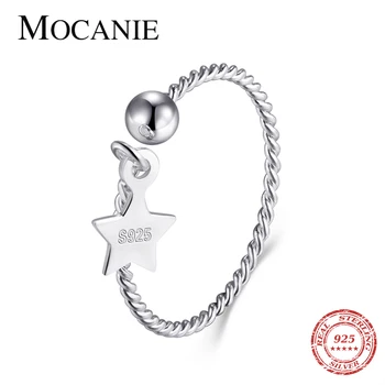 

Mocanie Real 925 Sterling Silver Simple Cute Star Light Beads Opening Ring for Women Stackable Geometric Twist Ring Fine Jewelry