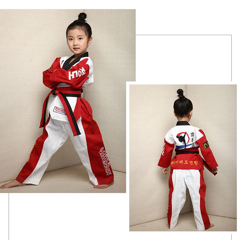 Тхэквондо Dobok TKD хлопок и бамбуковое волокно Униформа ITF серия детей тхэквондо