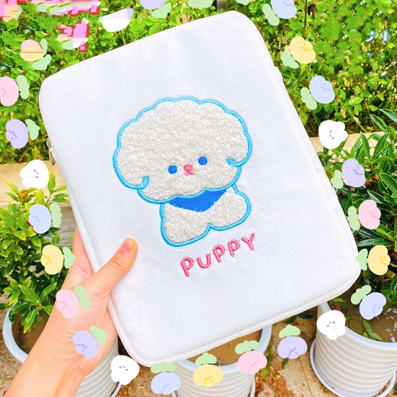 

Cute Multifunctional Laptop Sleeve Case Bag Kawaii Cartoon Pattern Embroidery Pouch Cover for 11in 10.5in 9.7in Tablet