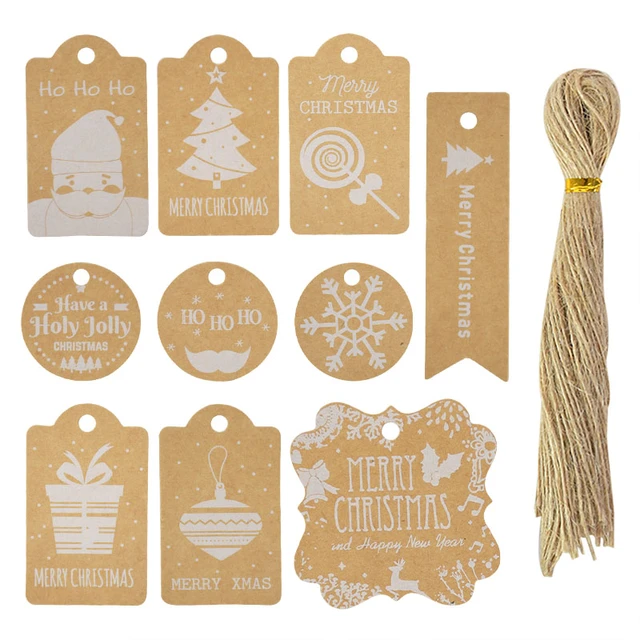 label with rope, kraft paper gift label, christmas package with