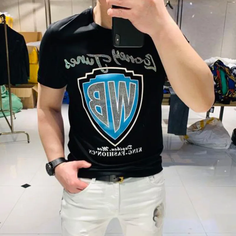 Camiseta de lujo con diamantes de imitación para de marca a la moda, con letras personalizadas, de manga corta, de verano - AliExpress Ropa hombre