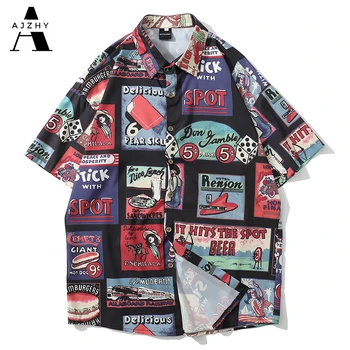 

Shirts Men Casual Streetwear 2019 short Printed Vintage Shirts Hip Hop Harajuku Beach Fashion Hawaiian Casual Tee Shirt Homme