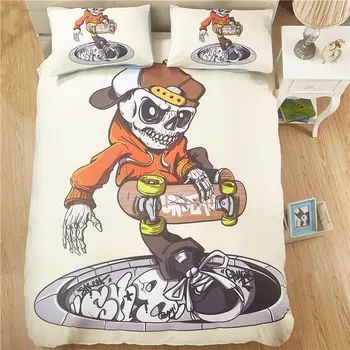 

Bedding Sets Skate Boy 3D Skull And Motorcycle Duvet Cover Bed Set Full Size Cool Skull Print Bedcloth pillow case