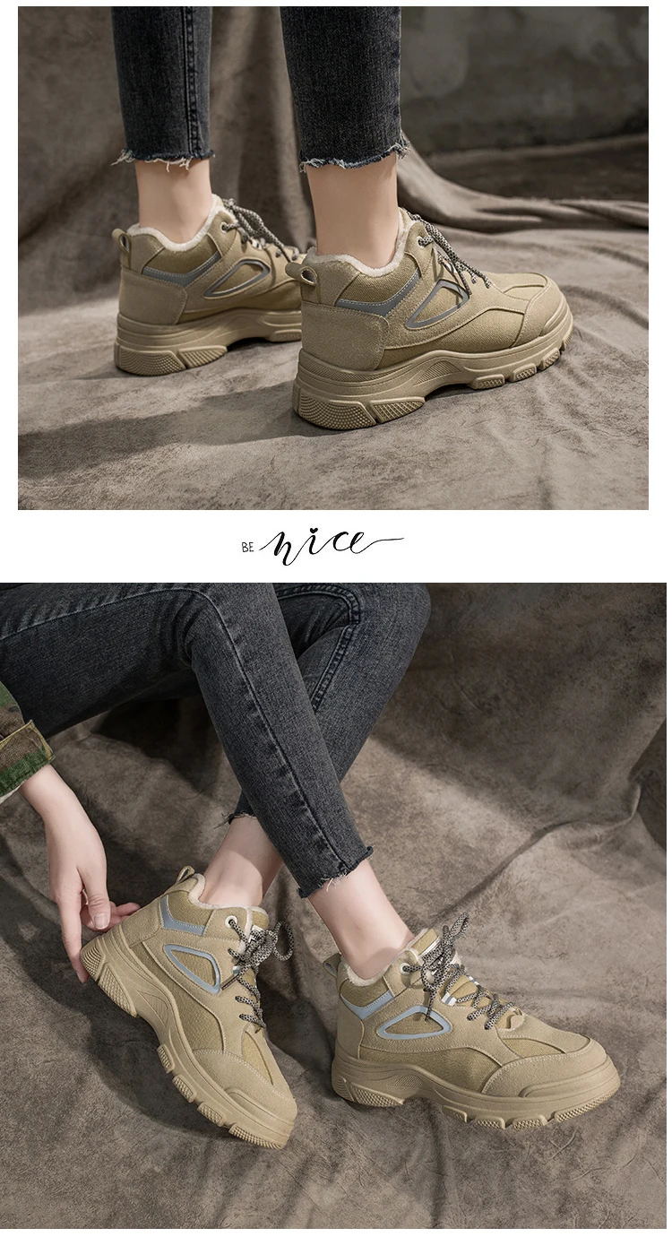 Лидер продаж; женская зимняя обувь; кроссовки на платформе, визуально увеличивающие рост; женские теплые зимние ботинки с густым мехом; уличные кроссовки для прогулок