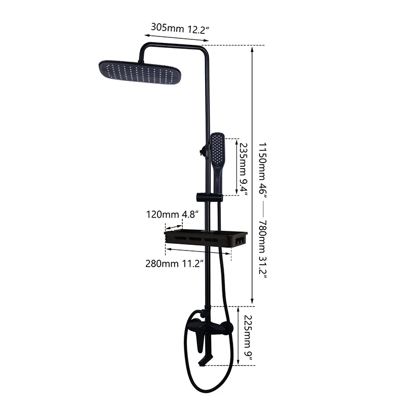 Shower Set C2 JIENI набор для душа с черной росписью, матовый черный смеситель для ванны и полка для хранения, смеситель для душа, кран - Цвет: Shower Set C2