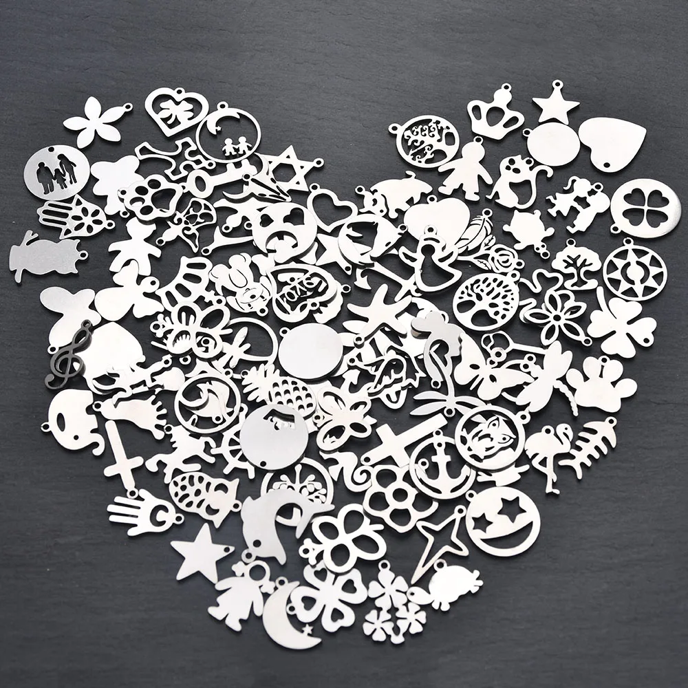 Gemischt 100Pcs von Edelstahl Anhänger Herz Blank Stamping Tag Anhänger für Armband Ohrring Anhänger Charms Halskette, Der