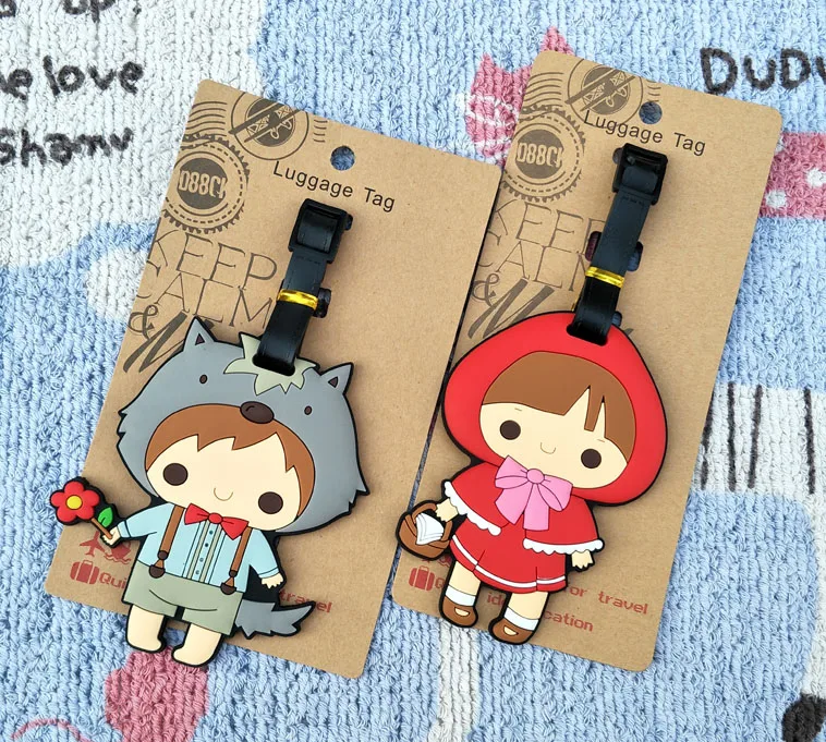 Gray-wolf-Little-Red-Riding-Hood-Anime-Luggage-Tag-PVC-Pendants-Portable-Travel-Label-Suitcase-ID