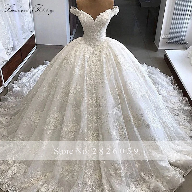 Lceland Poppy Lace Appliques Ball Gown Wedding Dresses Off the Shoulder Beaded Floor Length Vestido de Novia Bridal Gowns wedding dresses