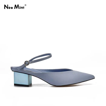 

Concise Chunky Heels Women Sandals 2020 Luxury Brand Designer Silk Pointed Toe Summer Slipper Sandal Ankle Buckle Shoes Woman