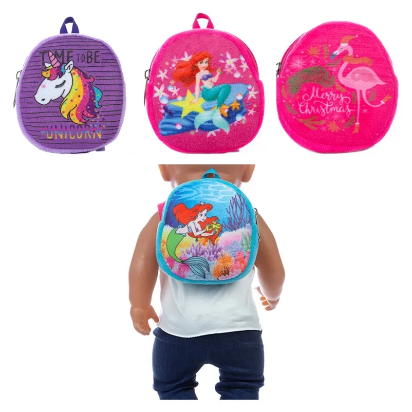 

New in 2020 Born New Baby Doll Accessories Red Blue Pink Unicorn Flamingo Mermaid Backpack For Baby Birthday Festival Gift