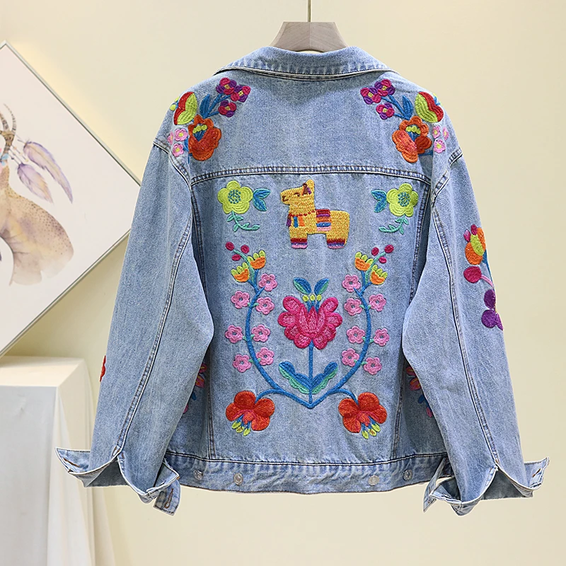 

Embroidered Flower Jeans Coat Women's 2020 Spring and Autumn New Korean-Style Harajuku Denim Jacket Student Loose BF Fashion Top