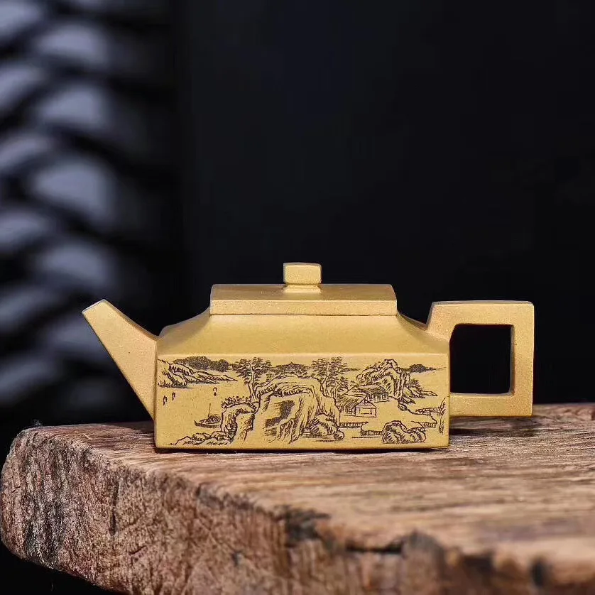 

Masters Yixing Clay Teapot Yixing Entirely Handmade Fangshan yi shi Yixing Clay Teapot Raw Ore Gold Segment Mud 200cc on Behalf
