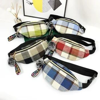 

Printed Plaid Waist Bag Women Belt Bag Waist Packs Crossbody Money Bag Phone Pouch Hair Ball Fanny Pack Female Running Chest Bag