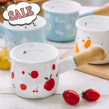

10CM Forest Series Mini Milk Pan Household Milk Pot Fast Heating Enamel Sauce Pot Food Supplement Heating Kitchen Cookware