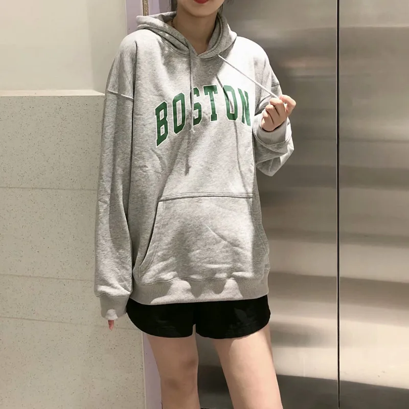 

UNUTH Girls Hooded Pullover 2022 Spring autumn Fashion Ladies Casual Green Letter Streetwear Pullover Female Loose Pullover Top