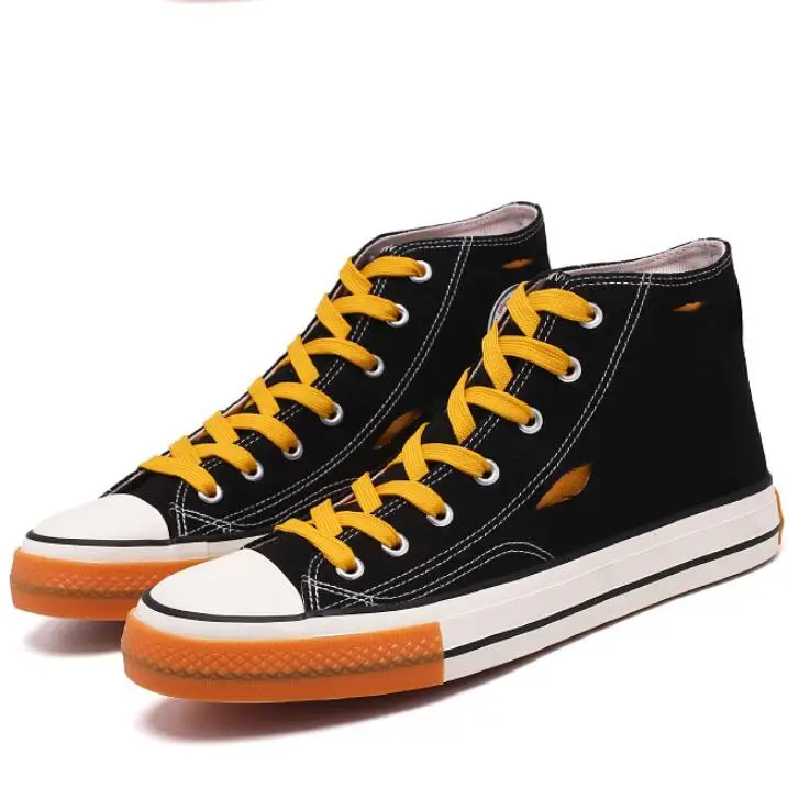 

WHOSONG High quality men's canvas shoes 2019 autumn new high-top flat shoes men's vulcanized shoes lace up casual shoes M487