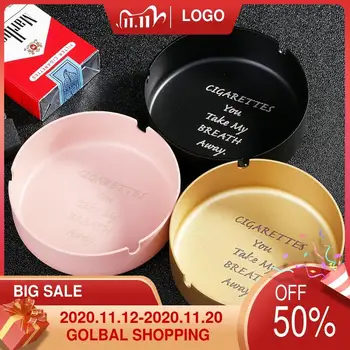 

English Letters + Black & Gold Pink round Thick Stainless Steel Metal Ashtray Men's Creative Personality Fashion Trend
