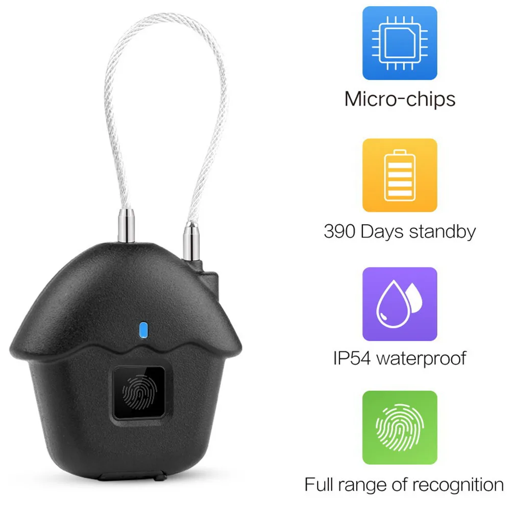 

Waterproof Biometric Mini Luggages USB Rechargeable Portable Keyless Fingerprint Lock Anti Theft Zinc Alloy Smart Padlock Home