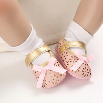 

% Baby Girls Butterfly-knot Hollow Flowers Anti-Slip PU Princess Shoes Casual Sneakers Toddler Soft Soled First Walkers Shoes