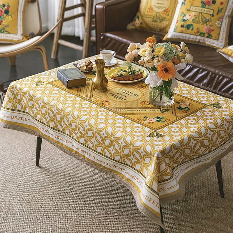 Nappe rectangulaire en tissu jaune coton lin, nappe de table à thé, tapis  de table, bureau et autres nappes de maison - AliExpress