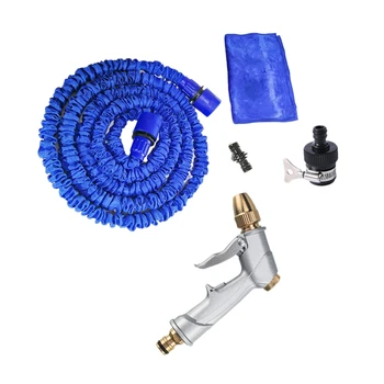 

High-Pressure Car Wash Nozzle Set Hose Brush Tool Multi-Function Gardening Watering Device Telescopic Water Pipe Blue