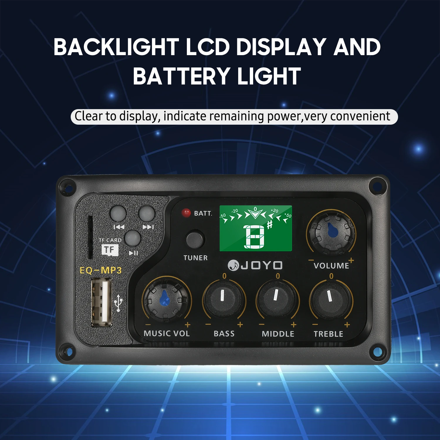 Joyo Eq-Mp3 Sistema Di Equalizzazione Eq A 3 Bande Preamplificatore Per Chitarra Acustica Eq Equalizzatore Pickup Piezoelettrico Retroilluminazione Di