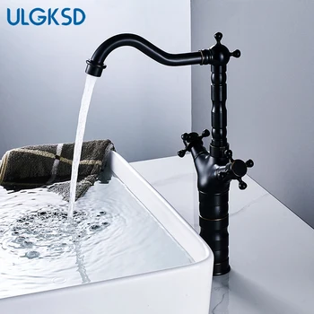 

ULGKSD Basin Faucet Dual Handles Bronze Brass Counter-top Hot And Cold Mixer Tap Deck Mount Para Bathroom Sink Faucets