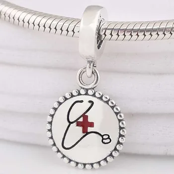 

Original Black & Red Enamel Hospital Nurse Pendant Beads Fit 925 Sterling Silver Charm Women Bracelet Bangle DIY Jewelry
