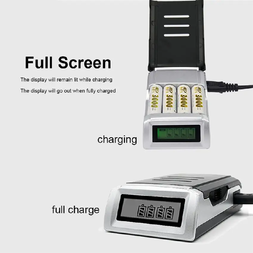 Intelligent Smart Battery Charger with High-quality 4-slot LCD Display Universal AAA Charging